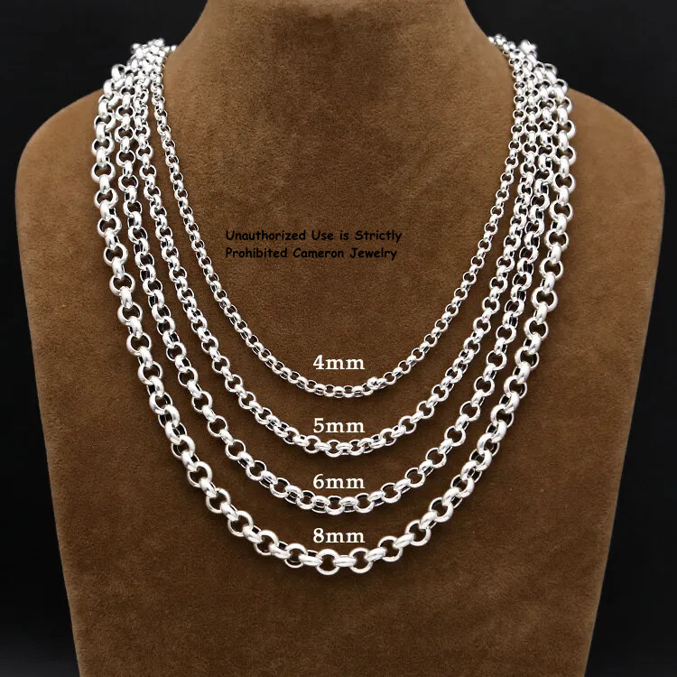 Pure 999 Fine Silver Necklace Men Women 3mm-8mm Cable Rolo Link Chain 18-30in