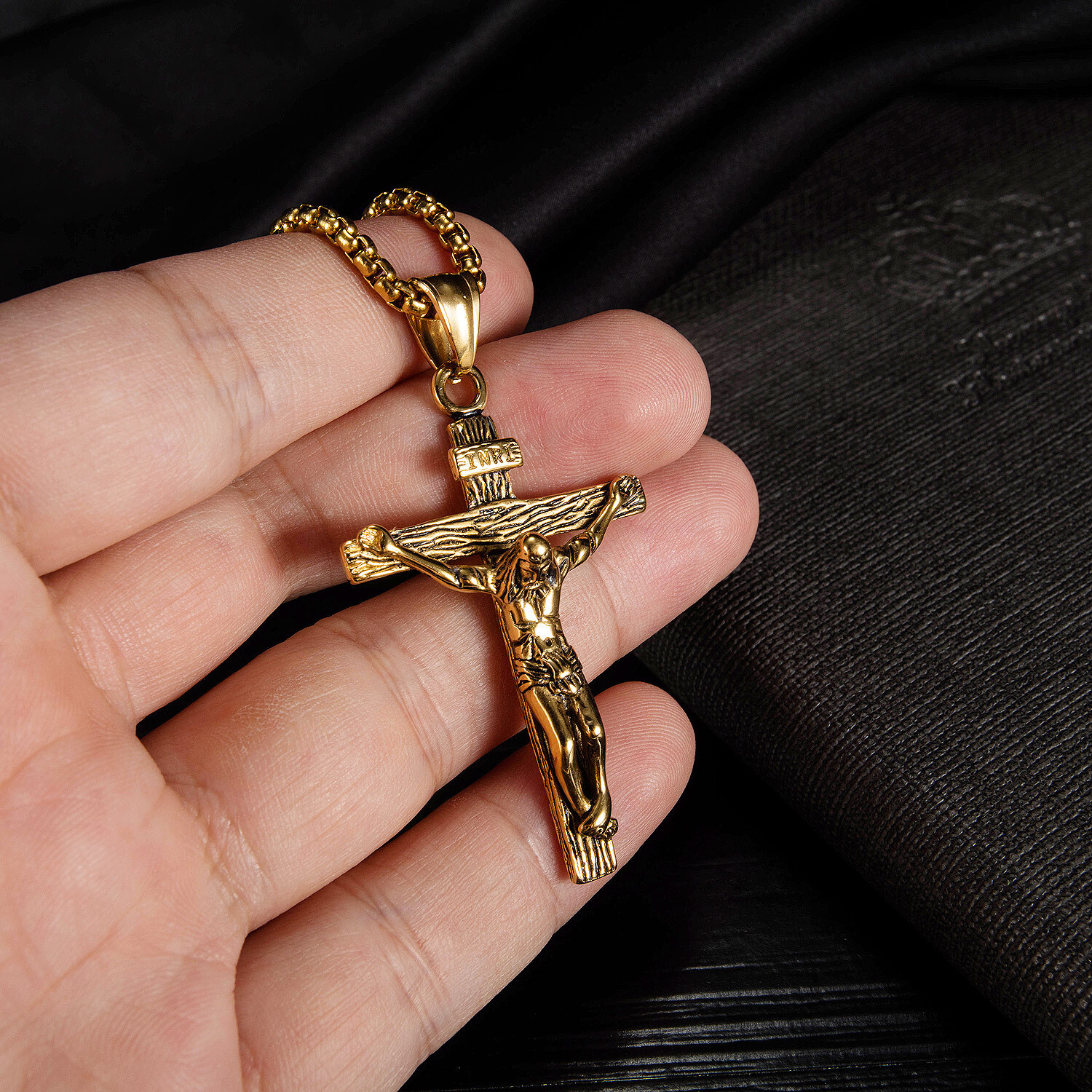 Men Stainless Steel Gold Silver Black Jesus Crucifix Pendant Chain Necklace