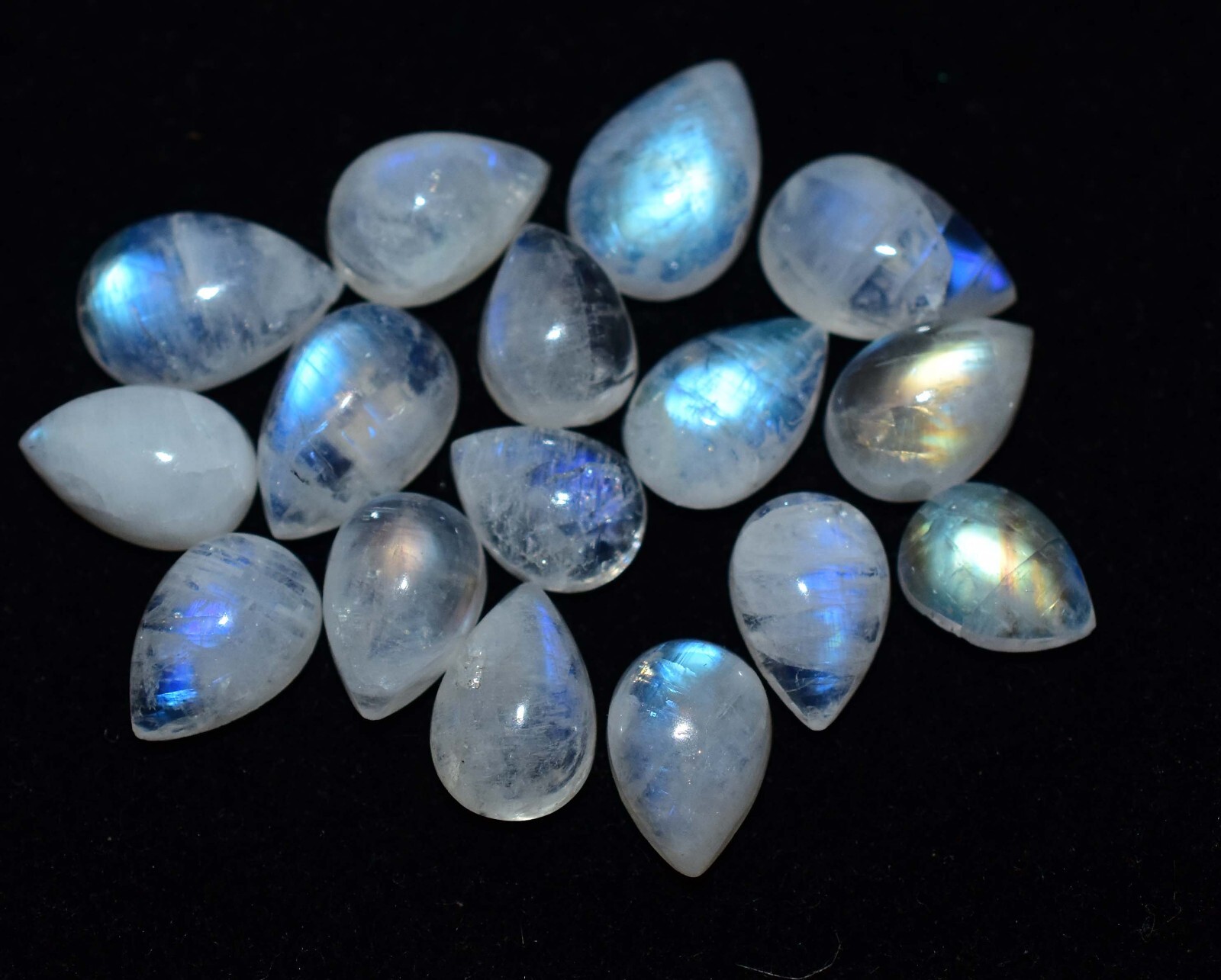 24.90 Ct Natural White Ceylon Moonstone Silky Blue Shine 16 Pcs Loose Gemstone