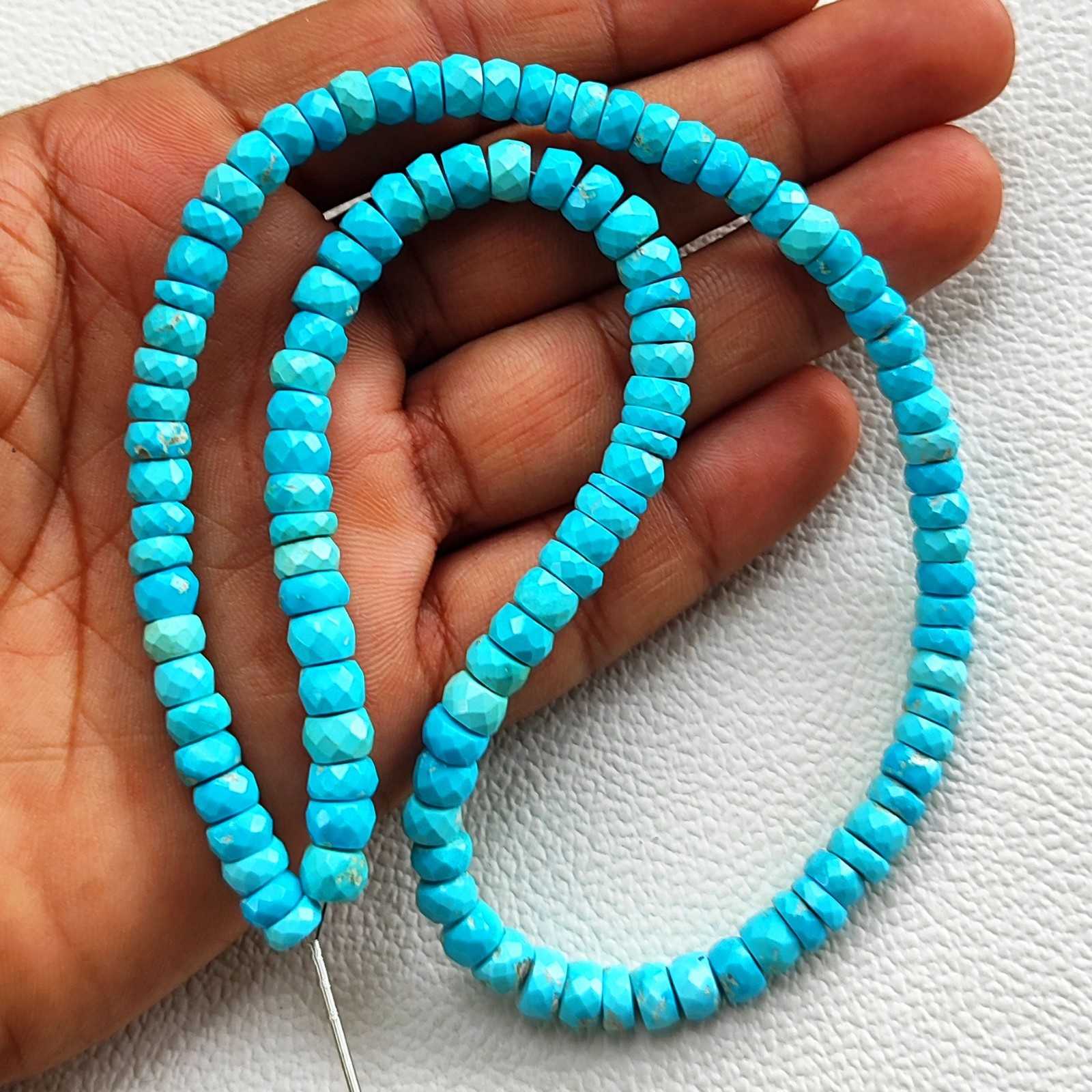 Arizona Turquoise Faceted Rondelle Beads 4-6mm Size 16″ Gemstone Strand