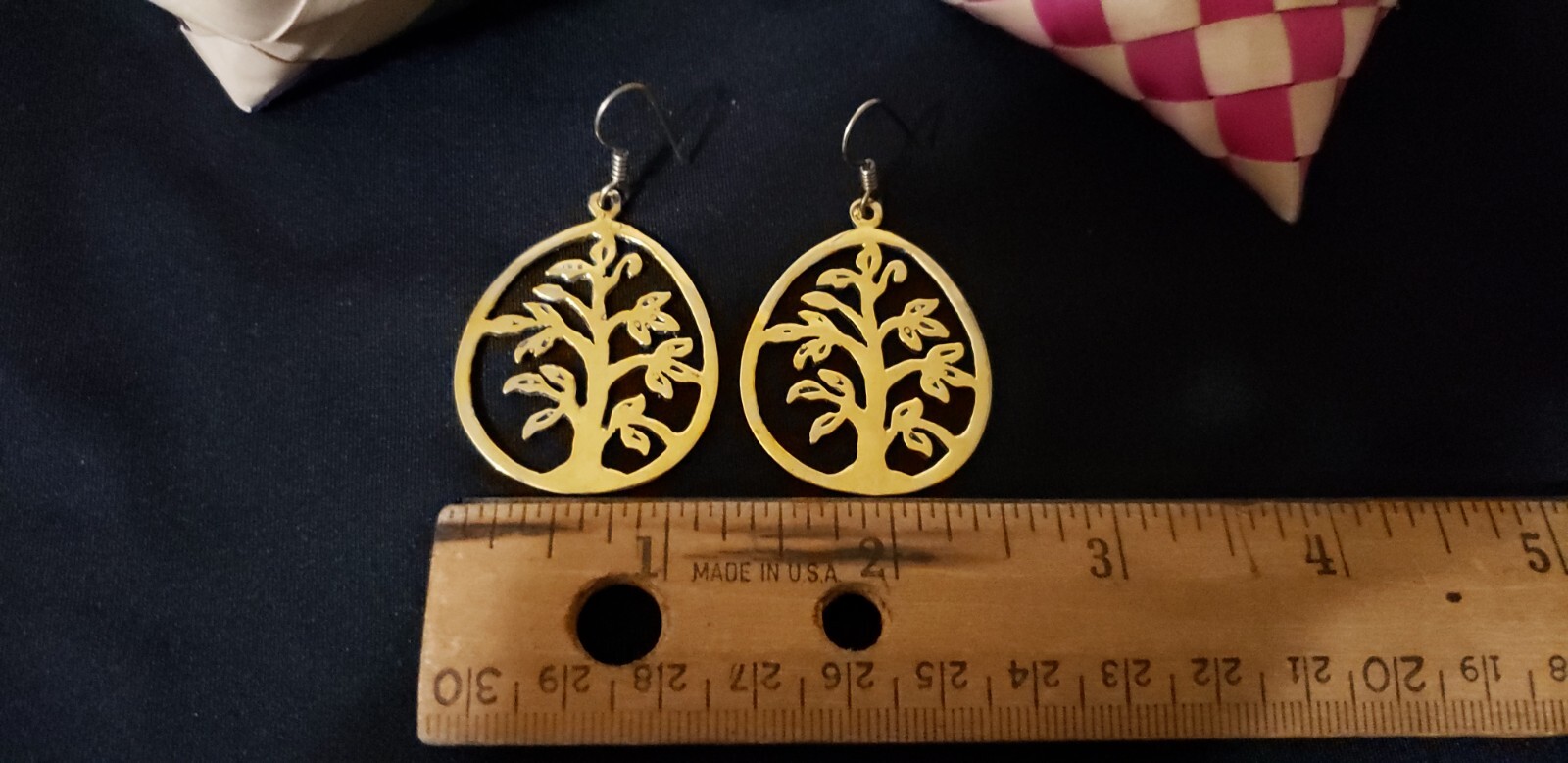 Handmade Southeast Asia Cambodia Ethnic tree design brass earring jewelry