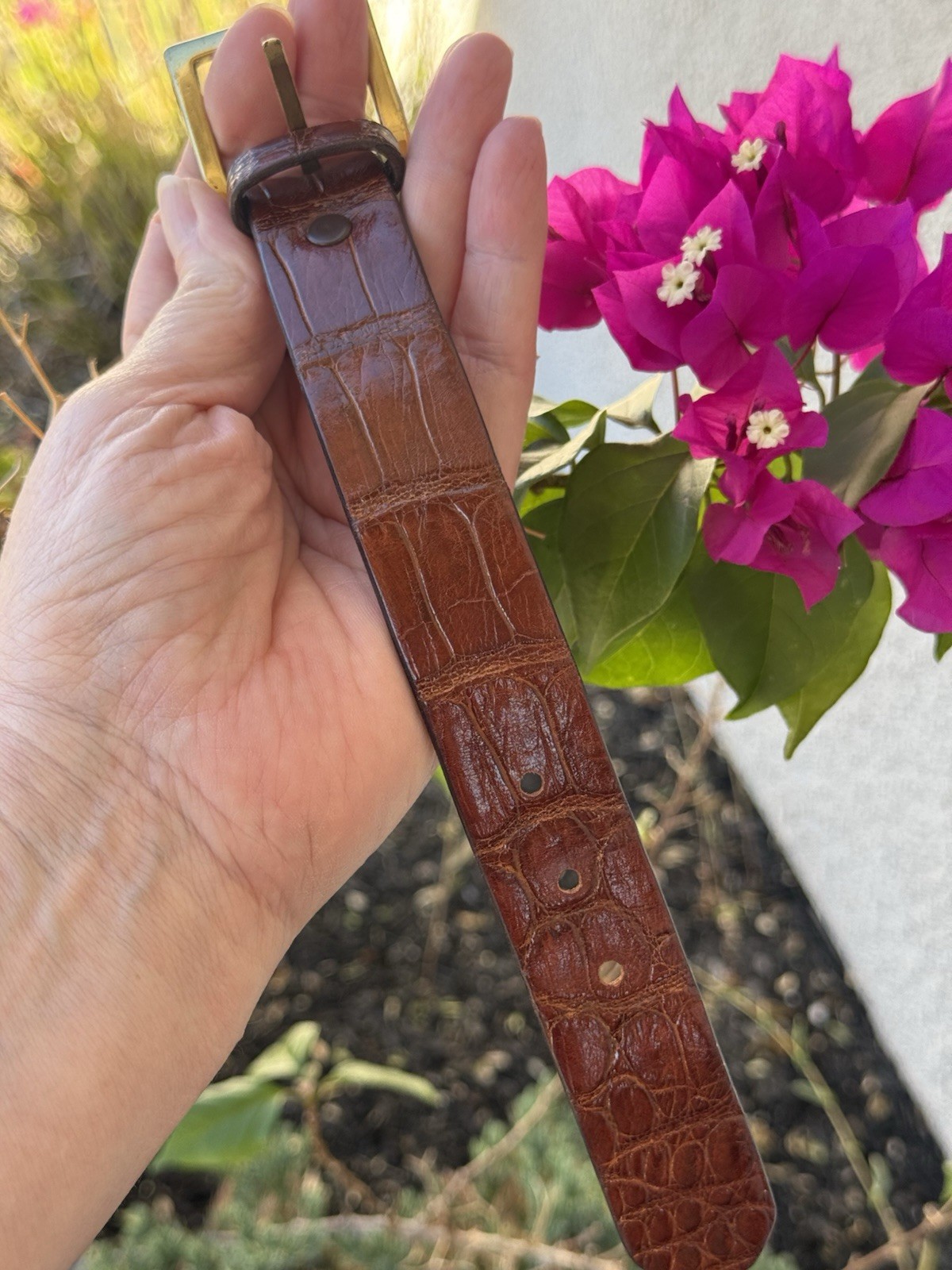 Genuine Brown Handmade Alligator Leather Bracelet With Solid Brass Buckle