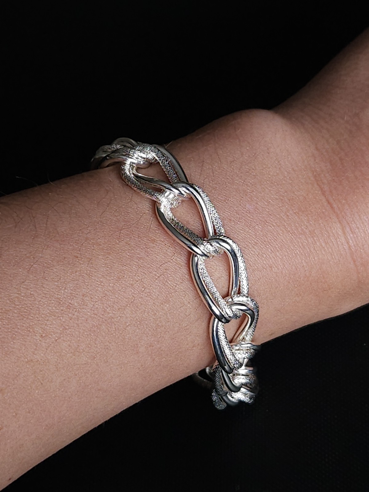 Sterling Silver Chunky Double Link Toggle Bracelet Textured Polished 20cm