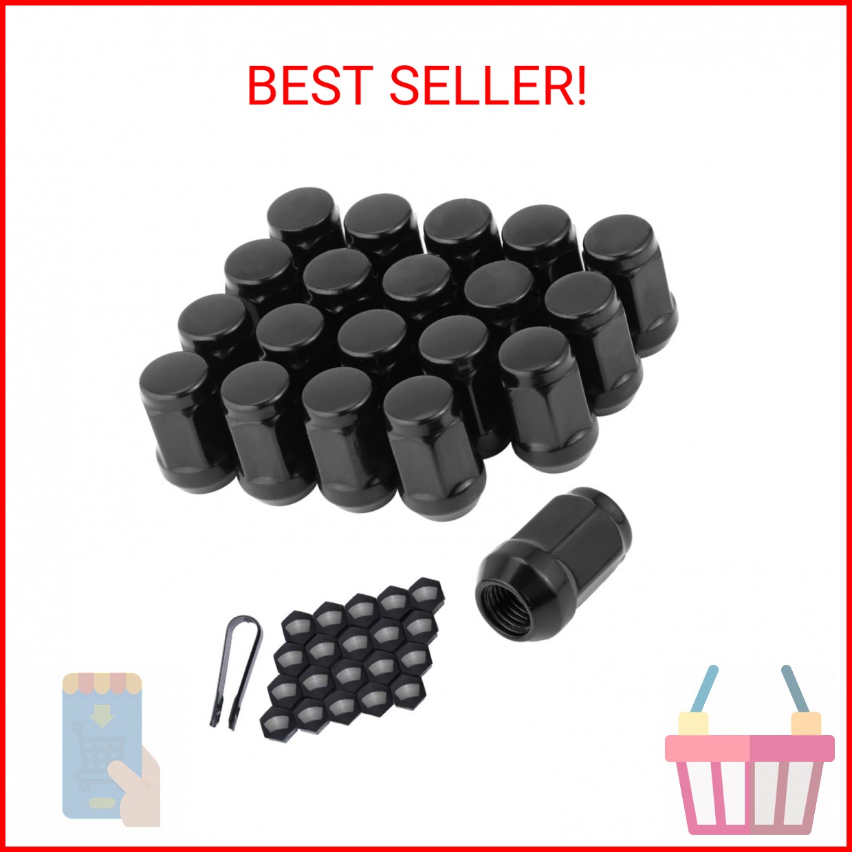 M12x1.5 Lug Nuts Black Lug Nuts M12-1.50 Acorn12x1.5 19mm (3/4″) Hex 1.38″ Long