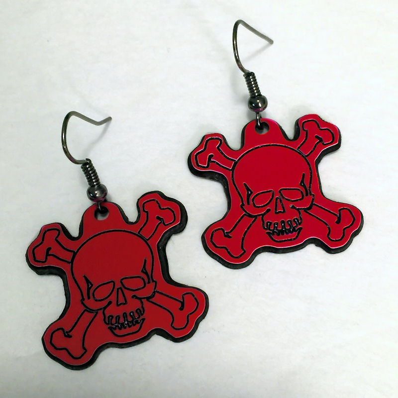 SKULL EARRINGS – Plastic Dangle 1 Inch Crossbones Made In USA – 10 Color Options