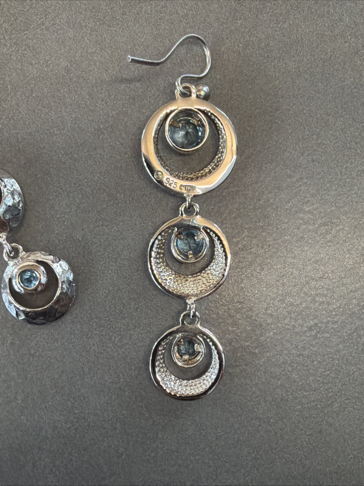 Round Blue Topaz 925 Sterling Silver Dangle Earrings D114