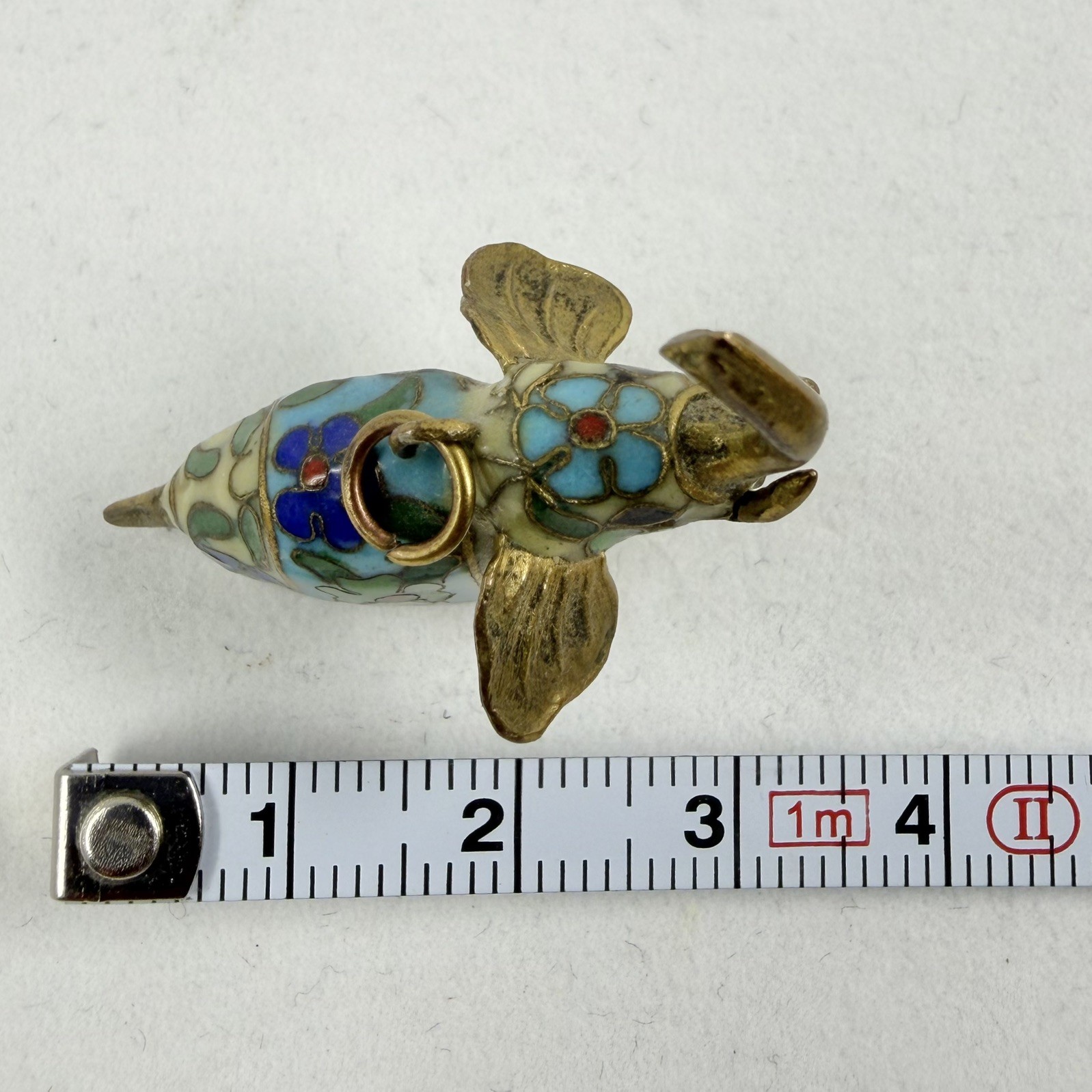 Cloisonné Enamel Elephant Pendant Charm Blue Up Trunk Vintage Chinese Export