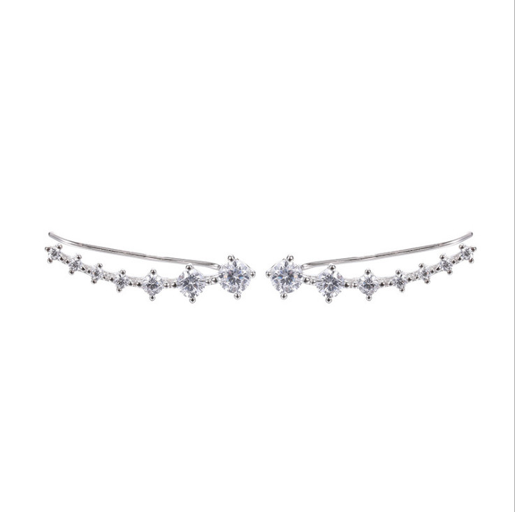 925 Sterling Silver Ear Crawler Cuff Climber Earrings Crystal CZ Charm Gift Rose