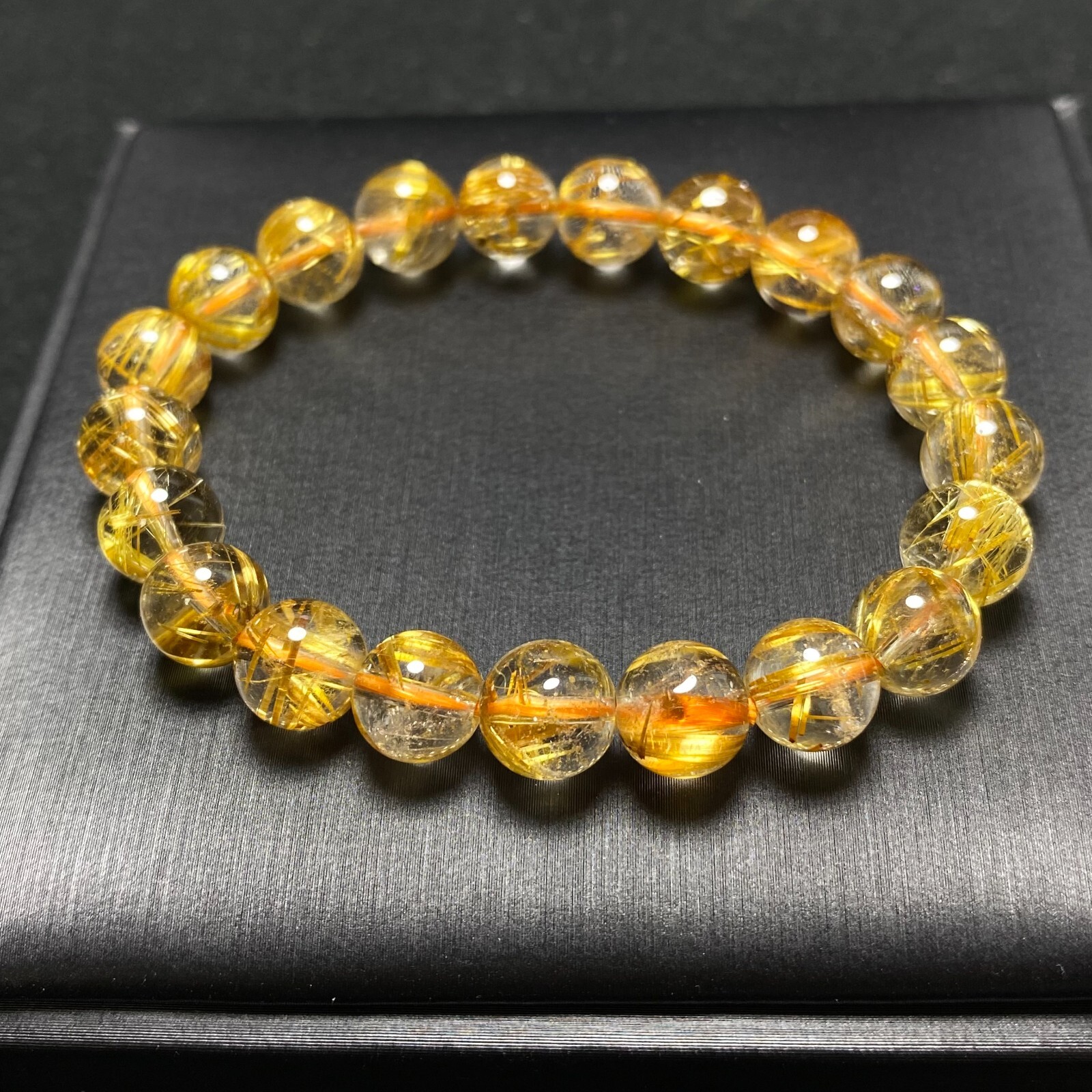 8.7mm Natural Gold Copper Rutilated Quartz Stretch Crystal Beads Bracelet B57