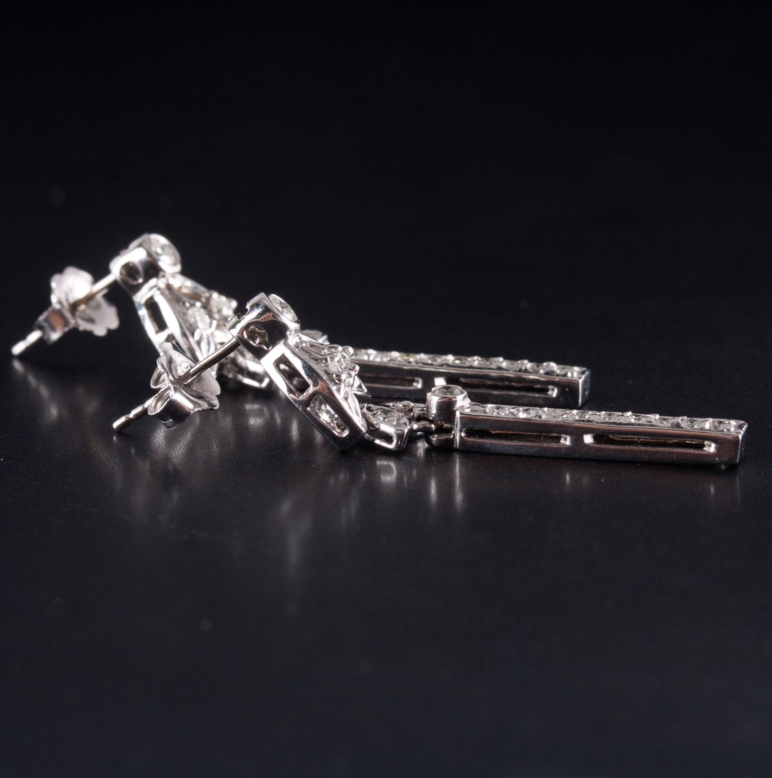 14k White Gold Round H-I SI1-SI2 Diamond Dangle Earrings .49ctw 4.98g