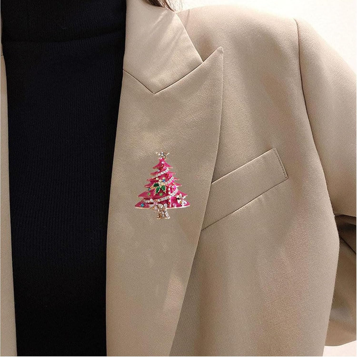 Broche arbol navidad rosa vintage pin sombrero brillante accesorio para mujer