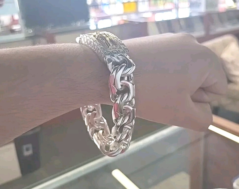 925 Sterling Silver Bracelet Chino Link San Jude 10Inch 20MM 3D W/ Versace Lock