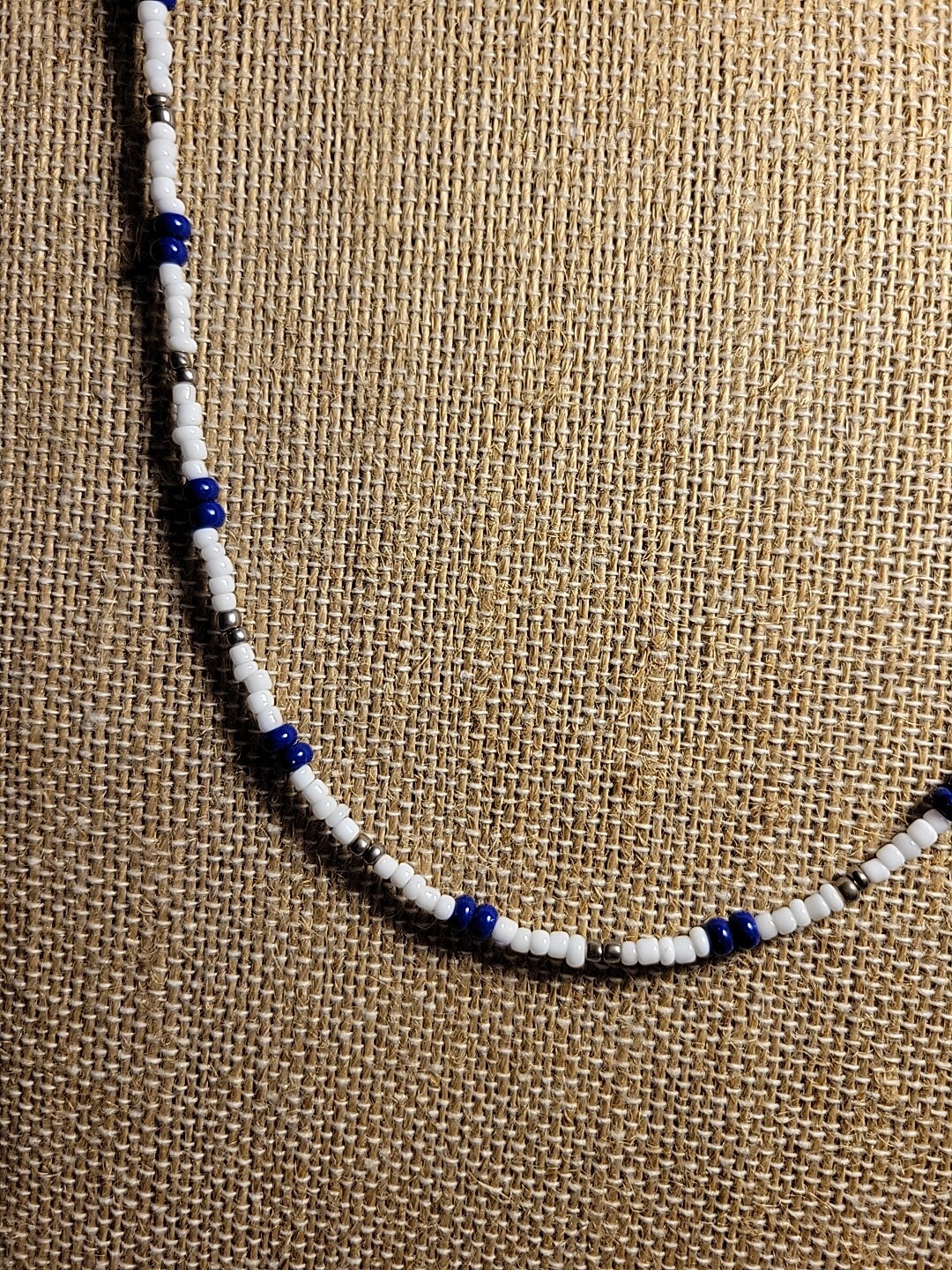 Royal Blue, White & Silver Surfer Summer Boho Beaded Necklace Choker Beach