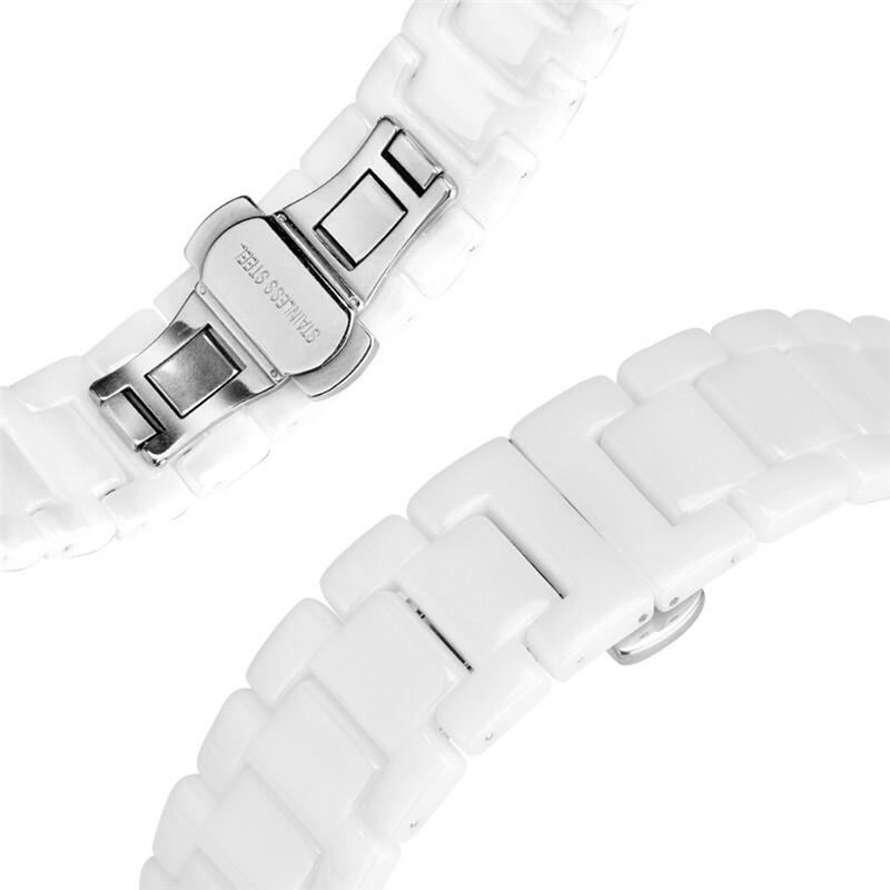 18/20/22MM Black/White Ceramics Watch Band Replacement Bracelet Butterfly Buckle