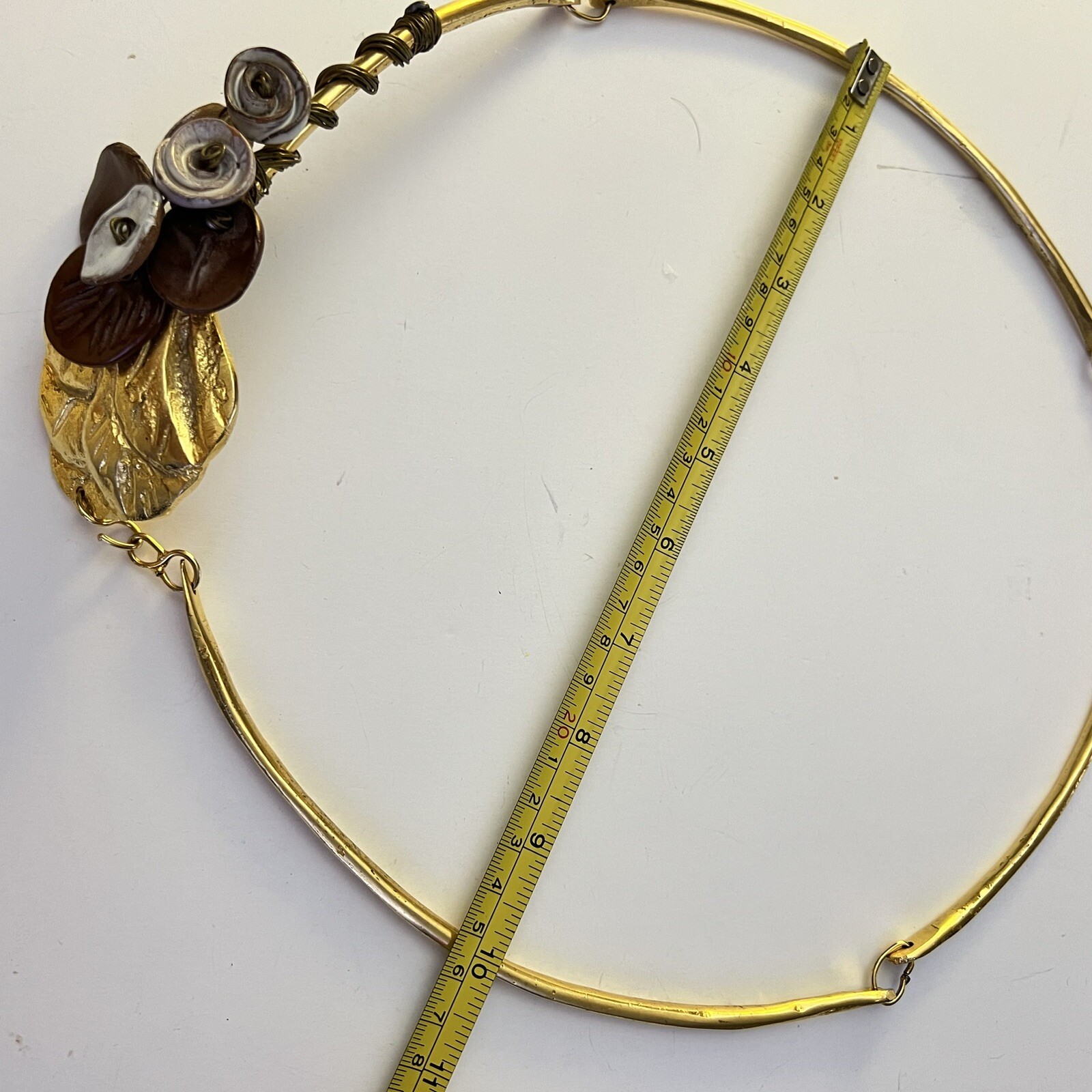 Necklace Designer Mimi Choker 10” Signed Cast Brass Floral Center Vintage