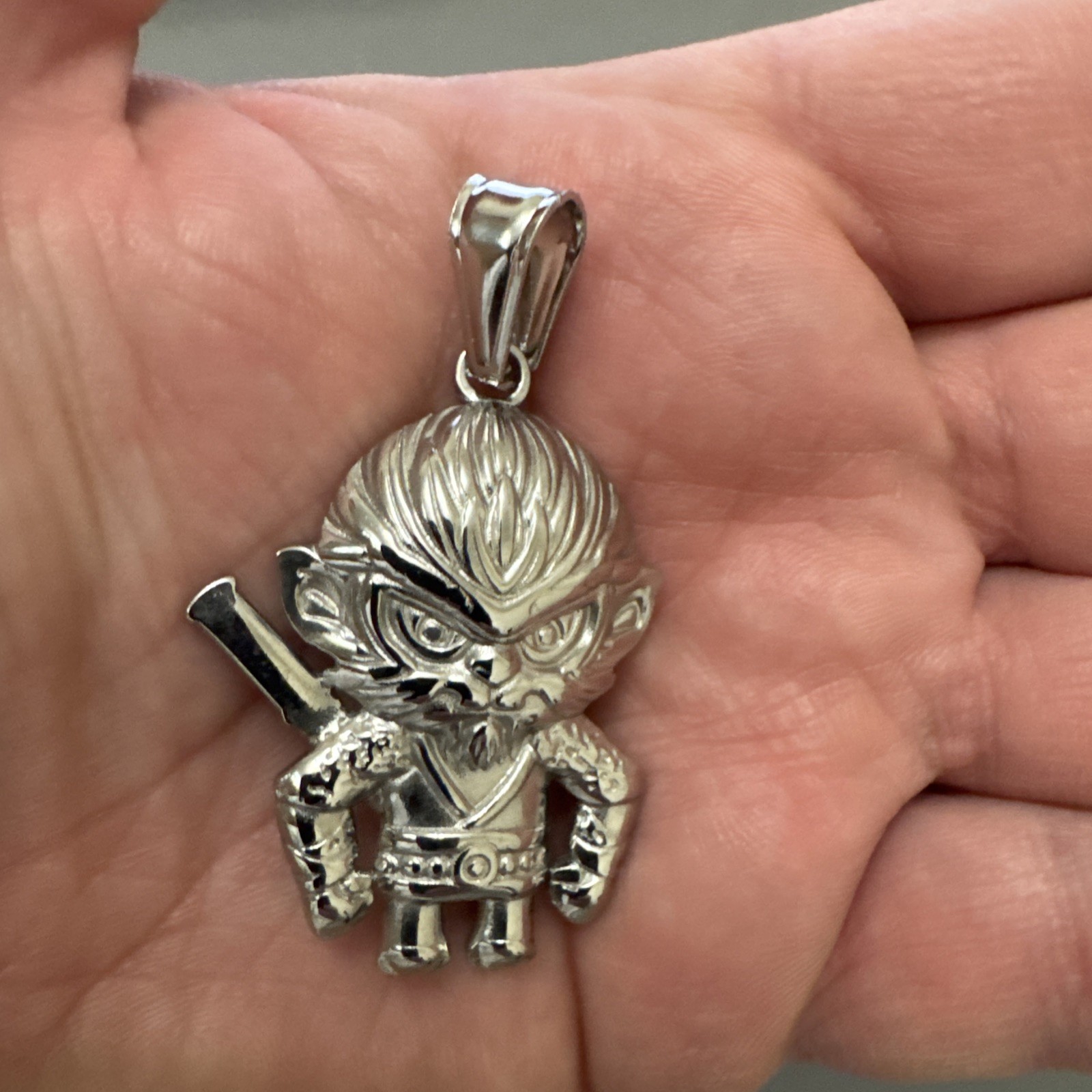 Silver Plate Monkey King Sun Wukong Chinese Mythology Pendant 24 Inch Chain Gift