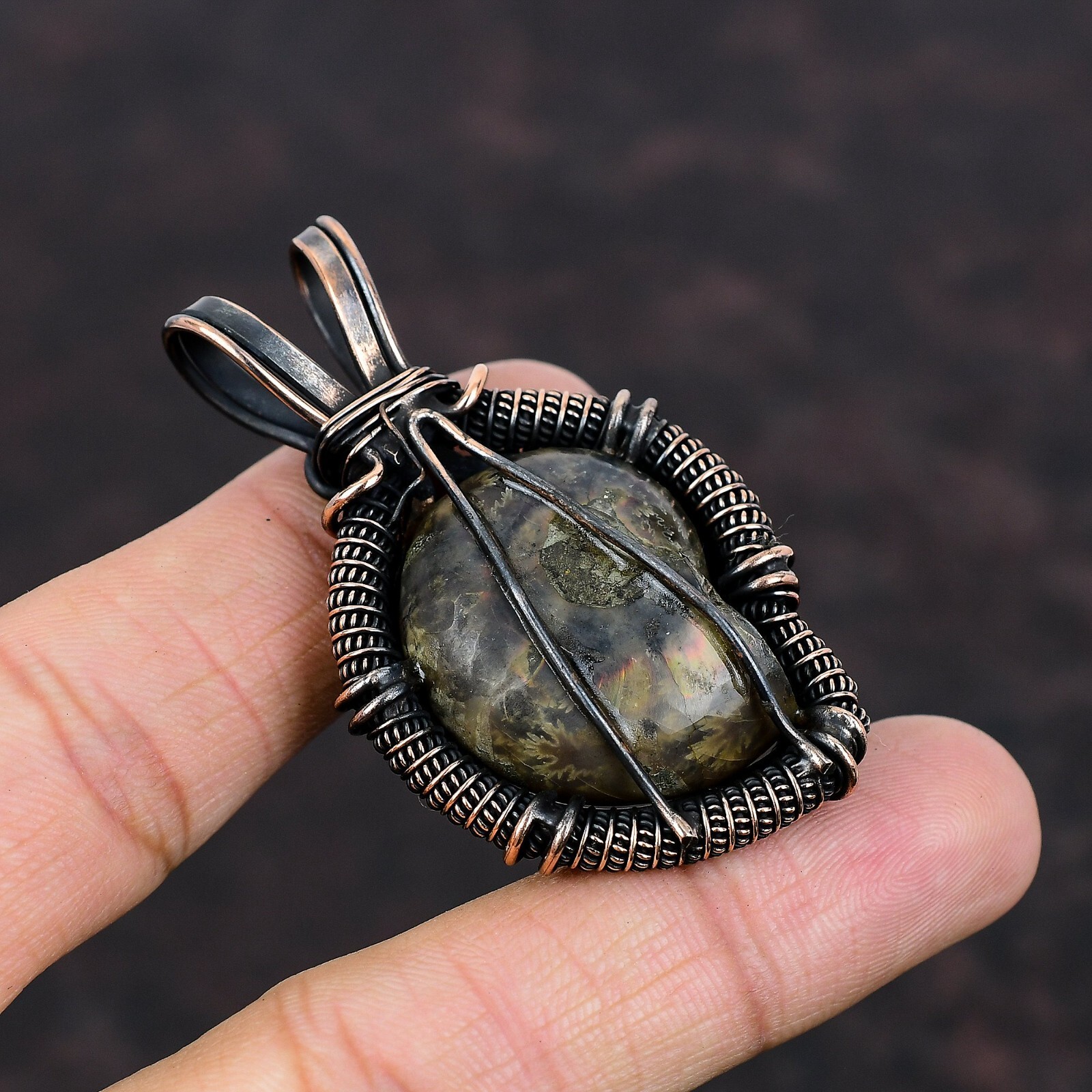Ammonite Fossil Copper Gift For Bestie Wire Wrapped Pendant 2.36″