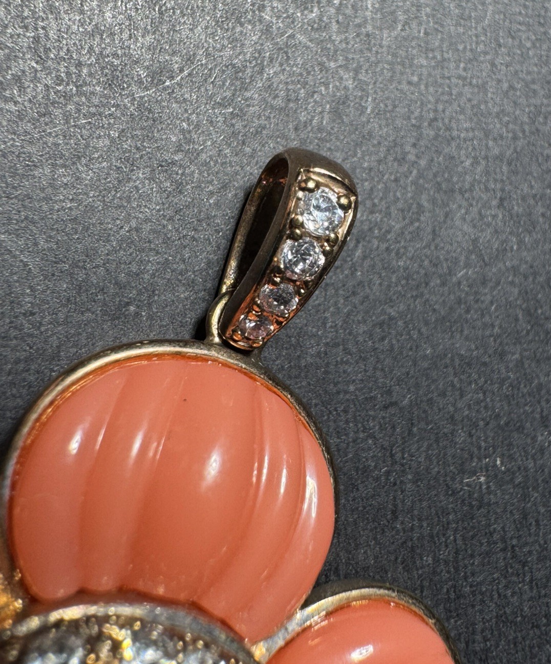 Vintage Ross Simons Sterling Silver Pink Resin Rhinestone 925 Flower Pendant