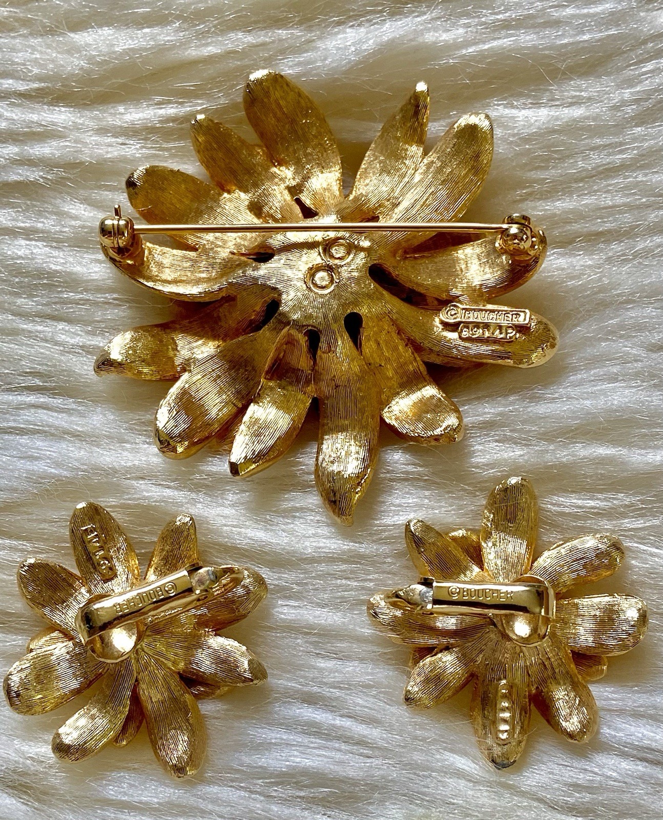 RARE Vintage MARCEL BOUCHER Cultured Pearl Flower Brooch & Earring Set