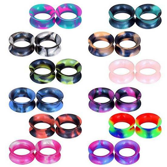 2PCS Silicone Flexible Ear Gauges Plugs Stretchers Double Flared Flesh Tunnels