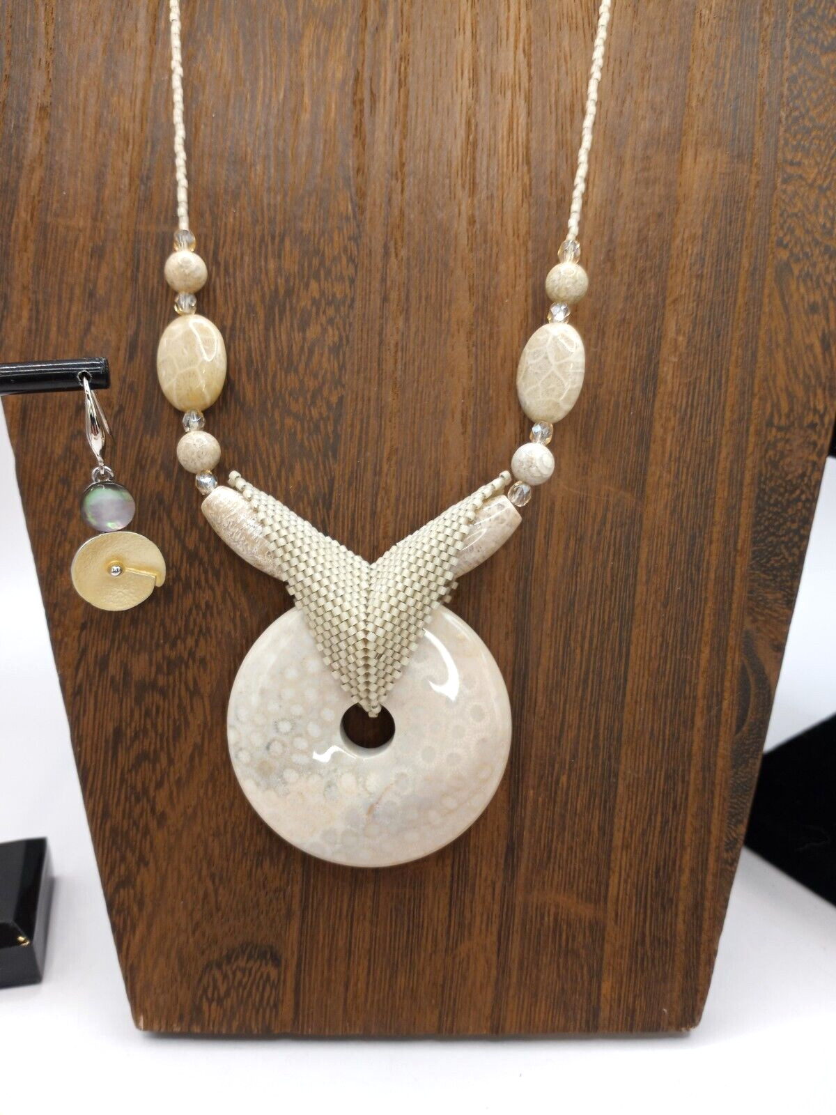 Boho Style Natural Stone Necklace with Earrings & Mother of Pearl Bracelet