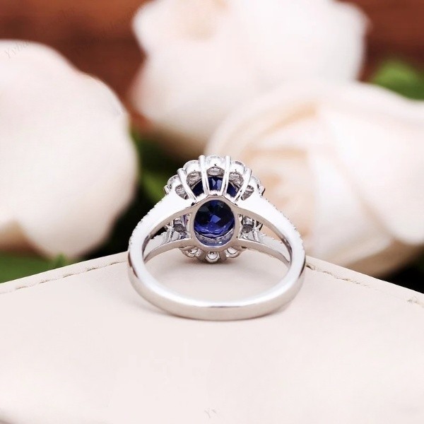 3.60 Ct Oval Natural Sapphire & Diamond Wedding Ring 14K White Gold Size 7