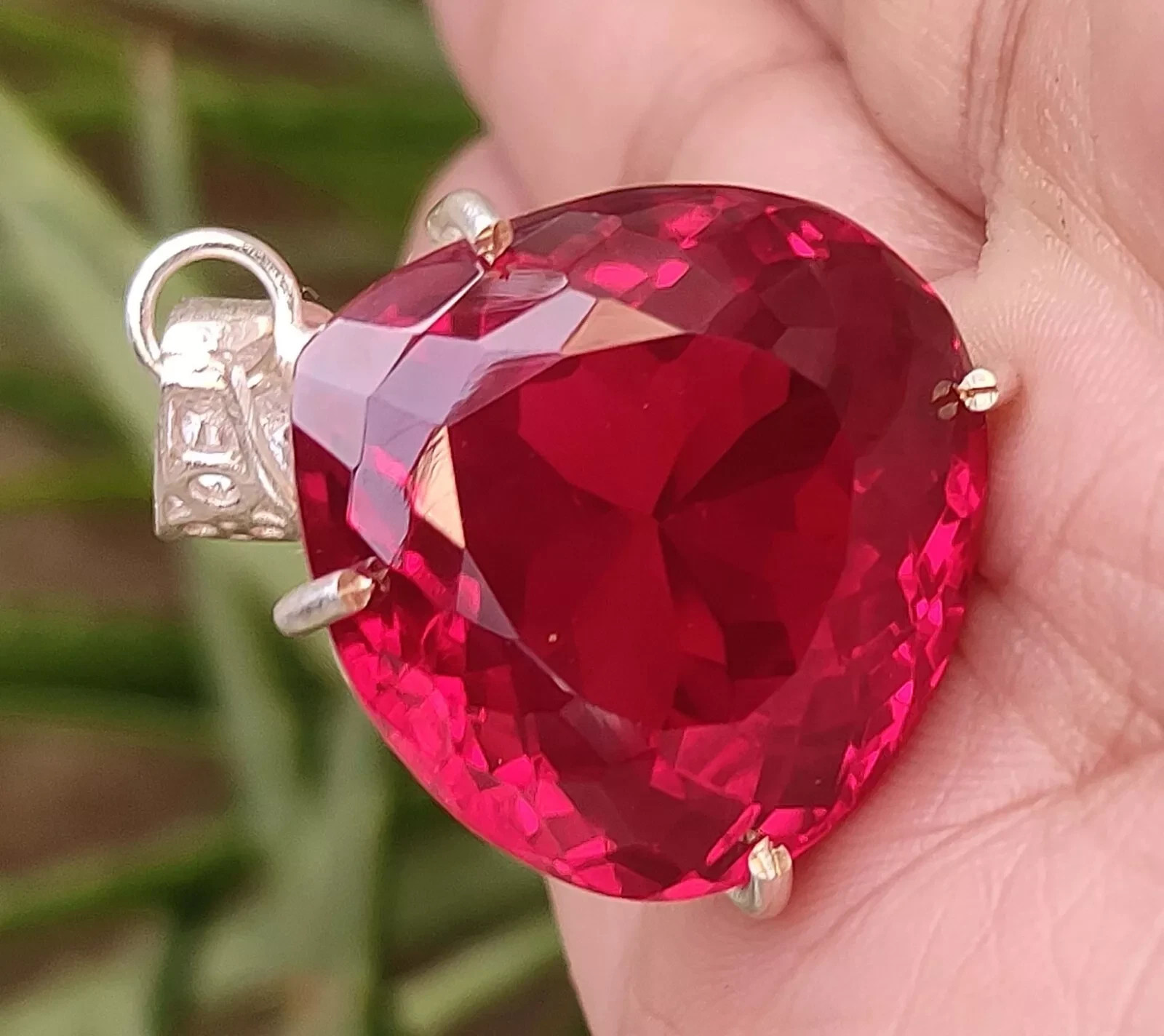 Certified 26.75 Ct+ Natural Pear Red Ruby 925 Solid Silver Pendant AG Gemstone