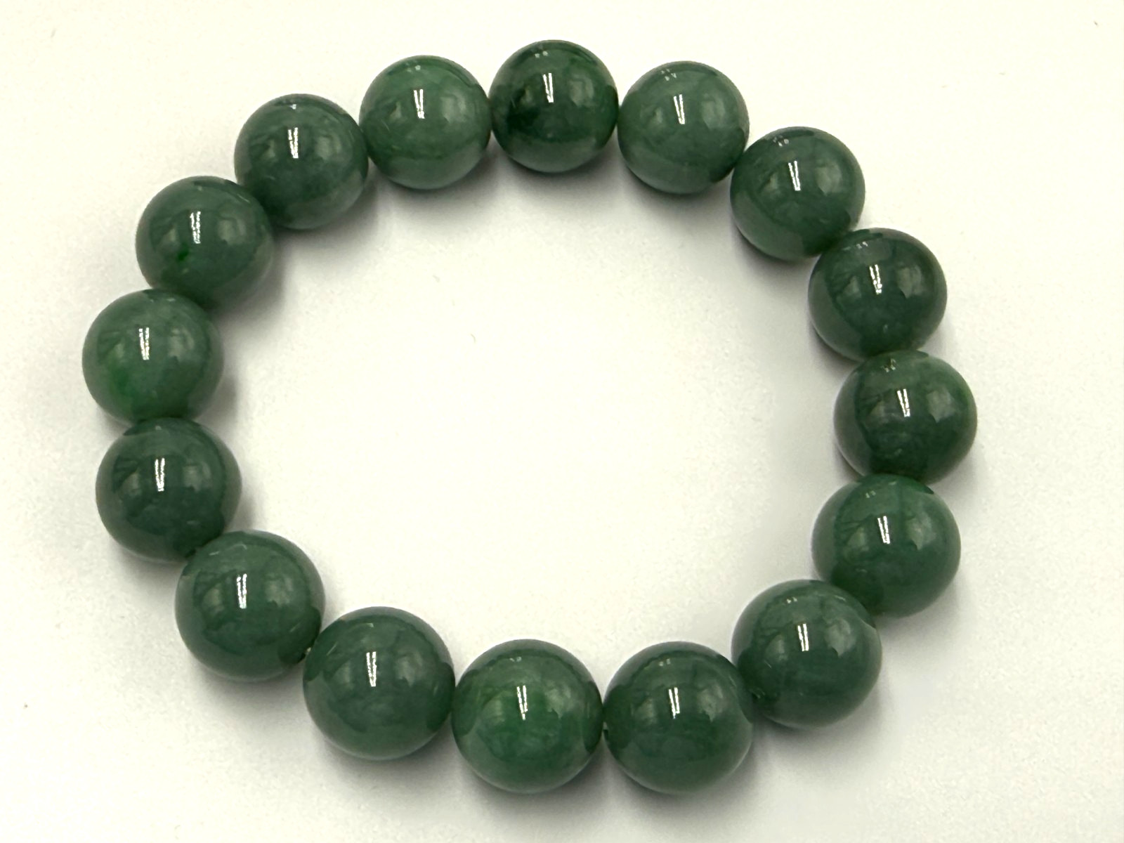 Certified Natural Grade A Jadeite Jade Beaded Bracelet Green 13.4 mm #500671