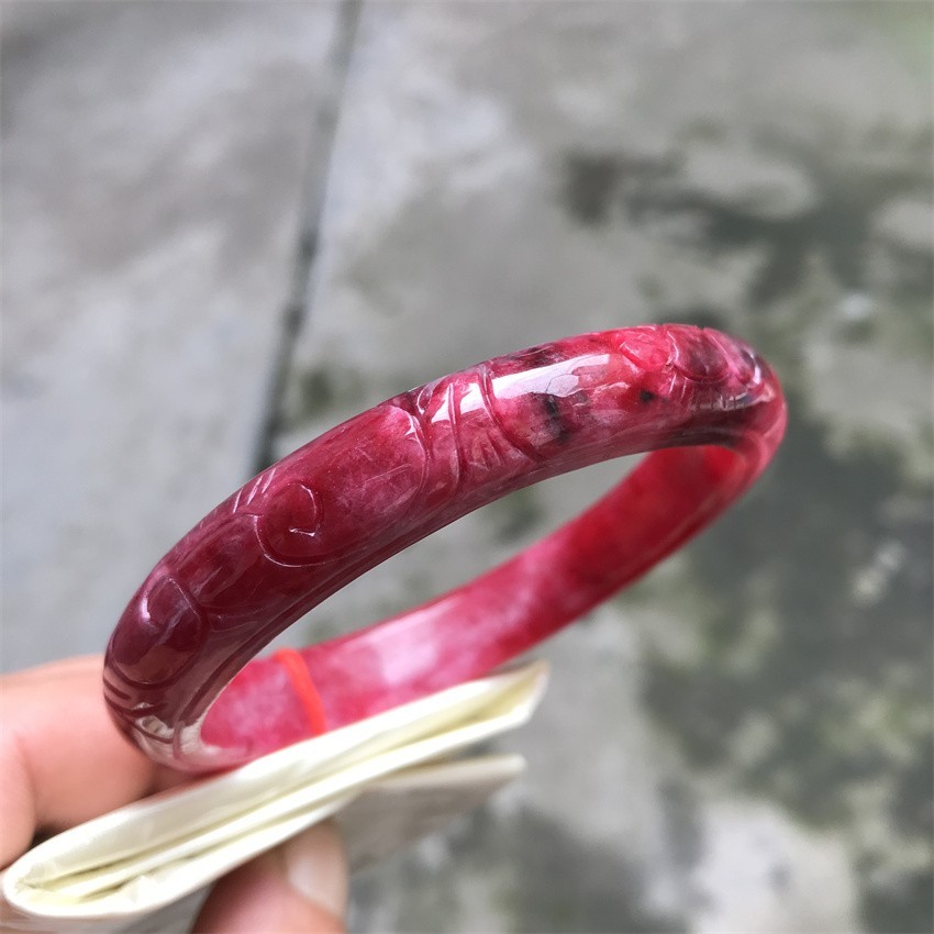 61mm Natural Icy Red Jadeite Jade Bracelet Myanmar Carving Jade Bracelet