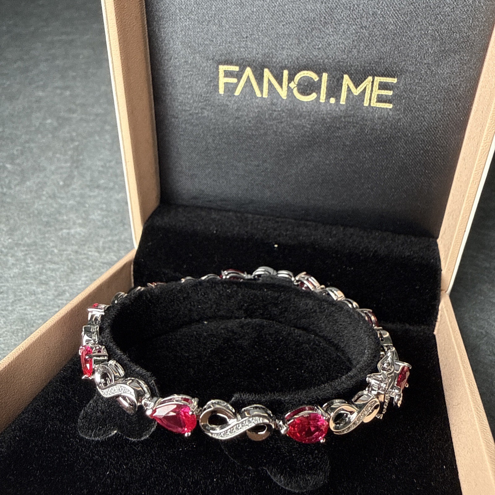 FANCIME 7.3″ Infinity Birthstone .925 Sterling Silver Ruby July Tennis Bracelet