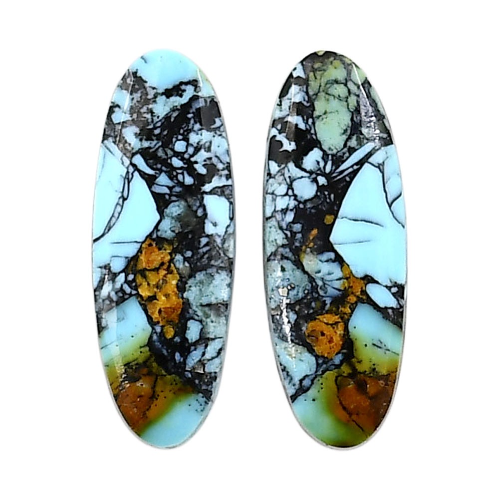 Lucky Charm Tibetan Turquoise Pair 9.2×25.5×2.7mm Oval Shape Gemstone LS80-04921