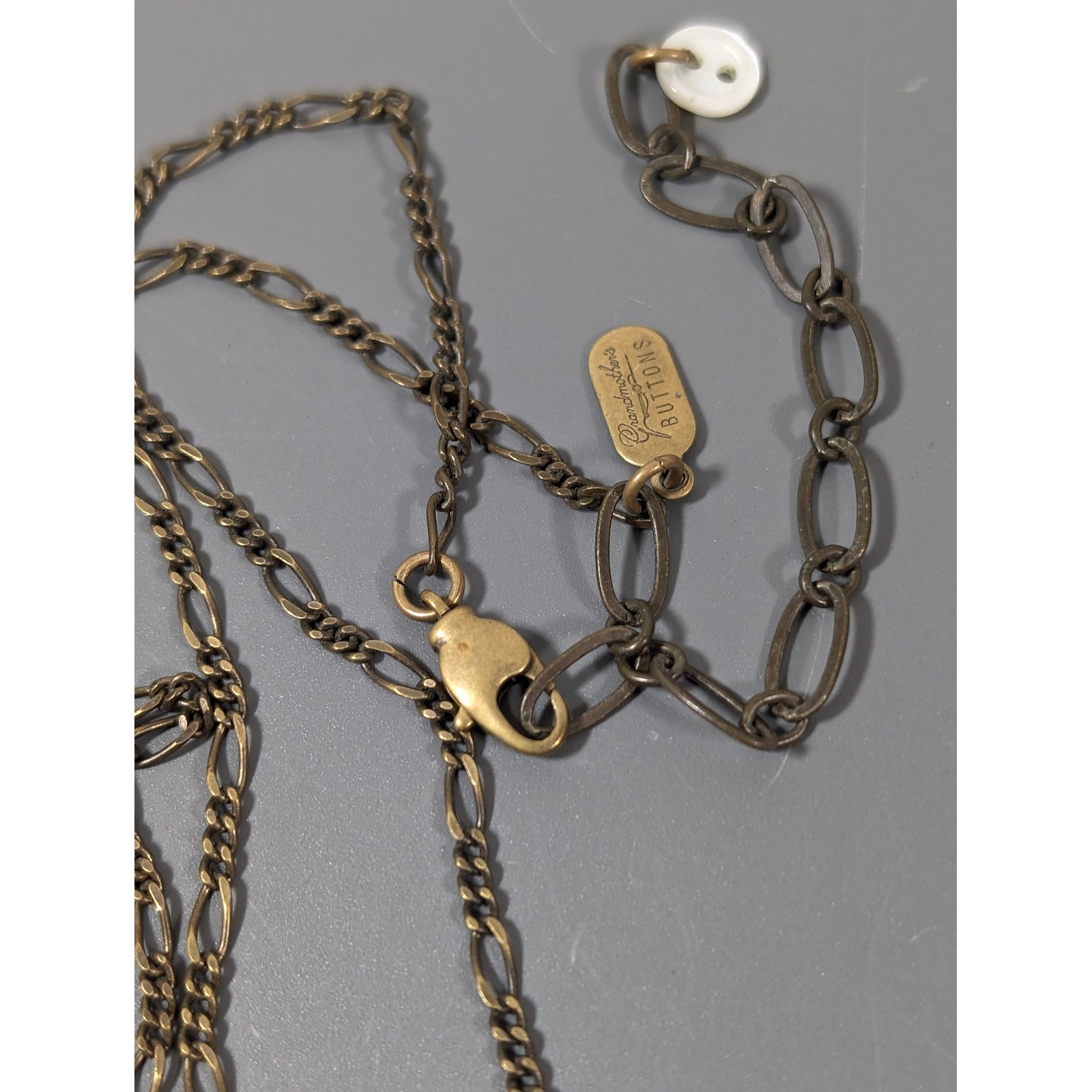 Grandmother’s Buttons Glass Charm Necklace Bronze Tone 27 Inch Artisan