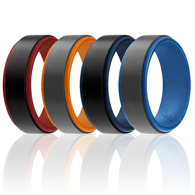 Silicone Wedding 2Layer Step Ring Set – Grey Black by ROQ for Men – 4 x 10 mm…