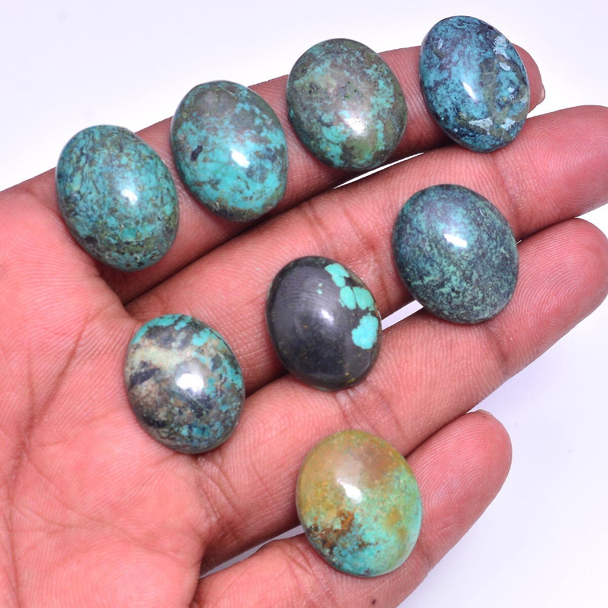 8 Pcs Natural Turquoise Oval Cabochon Untreated 20mm-22mm Loose Gemstones Lot