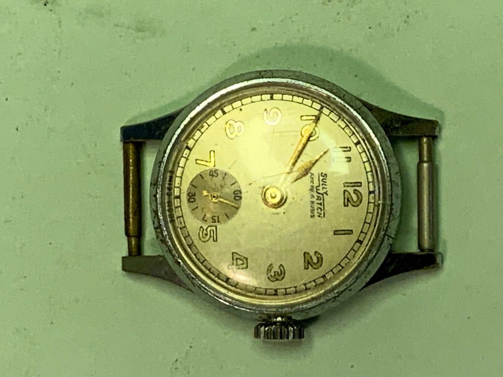 sully watch swiss made fond acier inoxydable 0669 ANCRE 15 RUBIS & baby handRARE