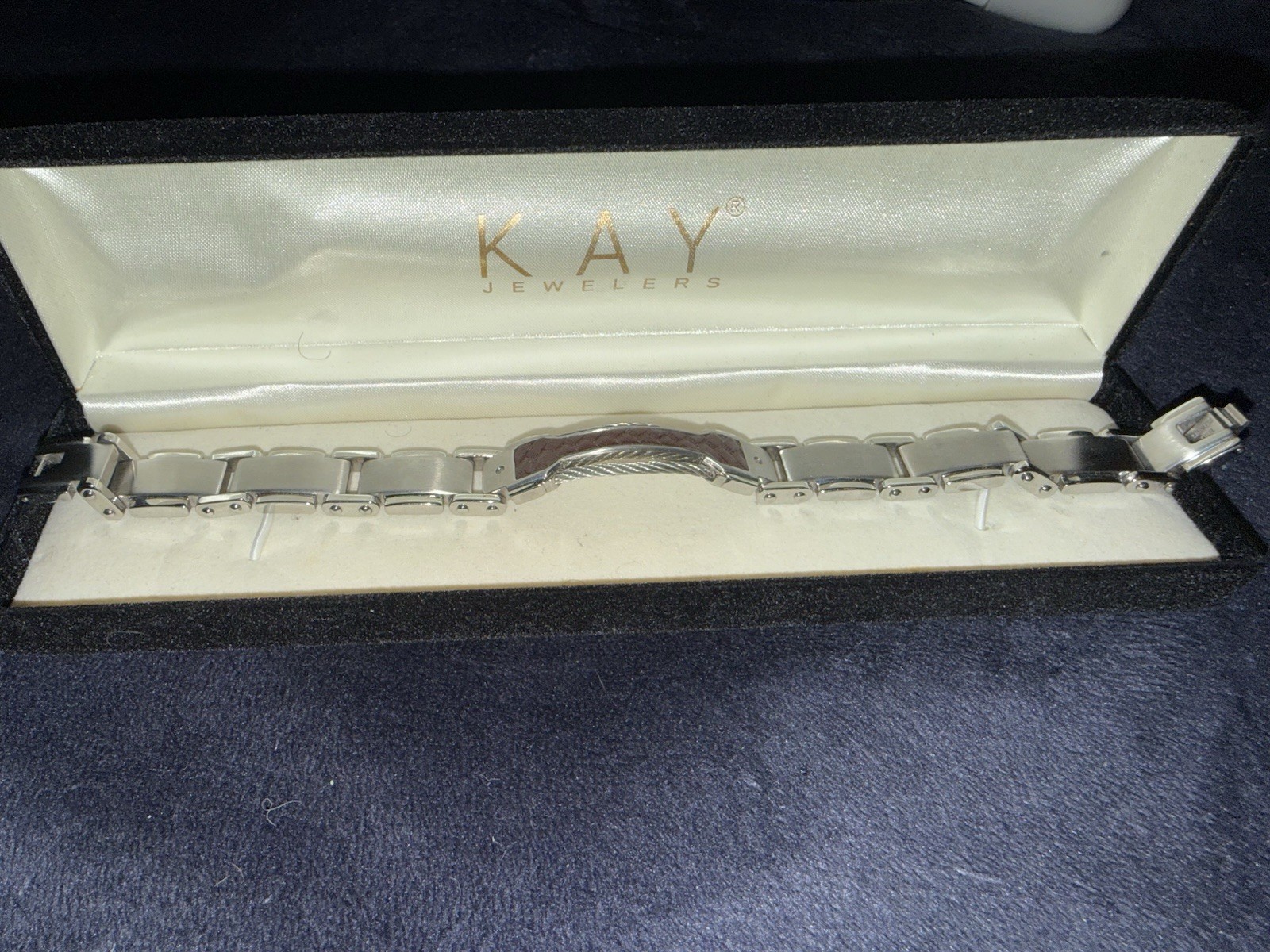 Kay Jewelers Stainless Steel Silver-Tone Bar Link Chain Bracelet Box Clasp