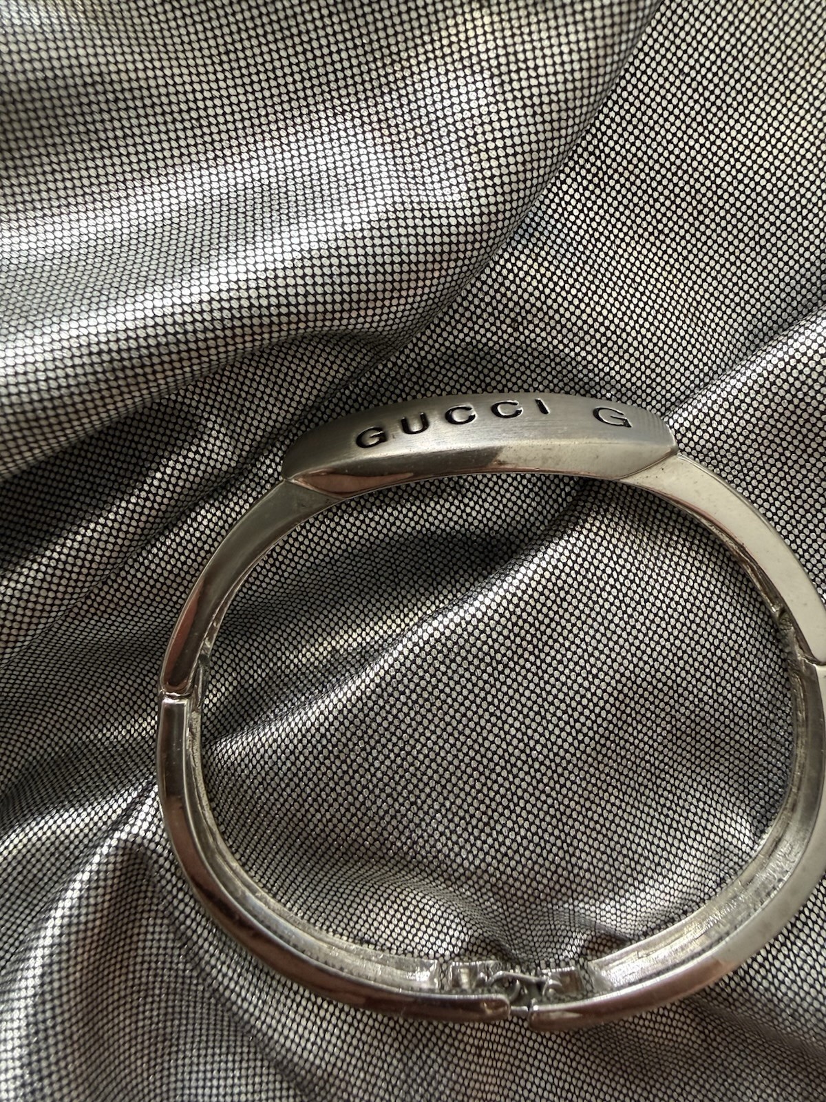 Silver Tone Crystal Hinged Bangle Bracelet Oval Cuff Sparkly Elegant