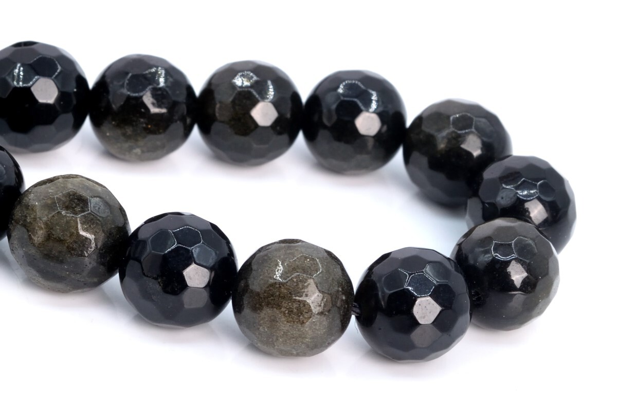 Natural Golden Obsidian Grade AAA Micro Faceted Round Beads 5-6/7-8/10/11-12MM