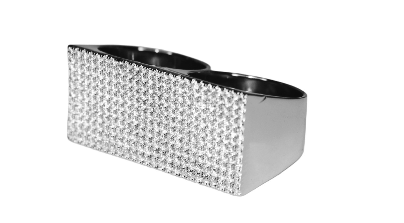 2-Finger Brass Knuckz Lab Sim Diamond 5ctw VVS1 Ring CHROME 40g HEAVY