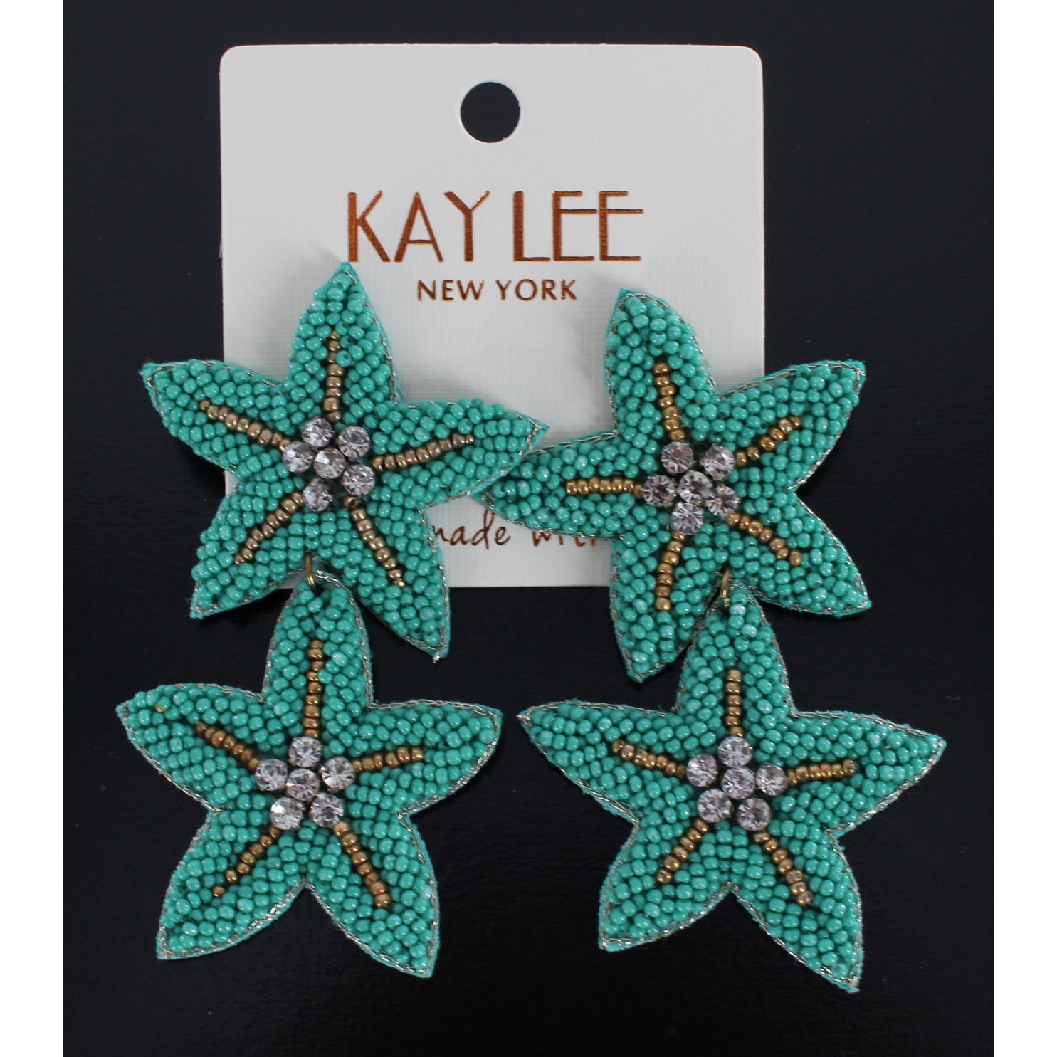 Kay Lee Boho Seed Bead Beaded Rhinestone Statement Earrings #KE13GRN