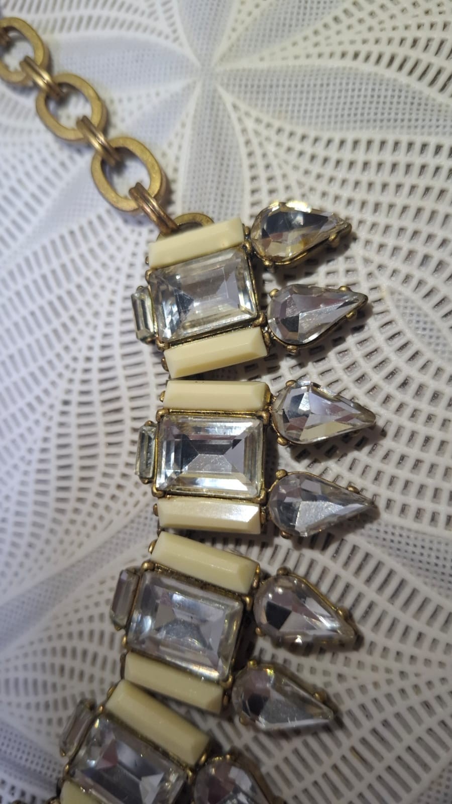J. Crew Necklace, Faux Crystal and White Acrylic, Gold Tone Chain