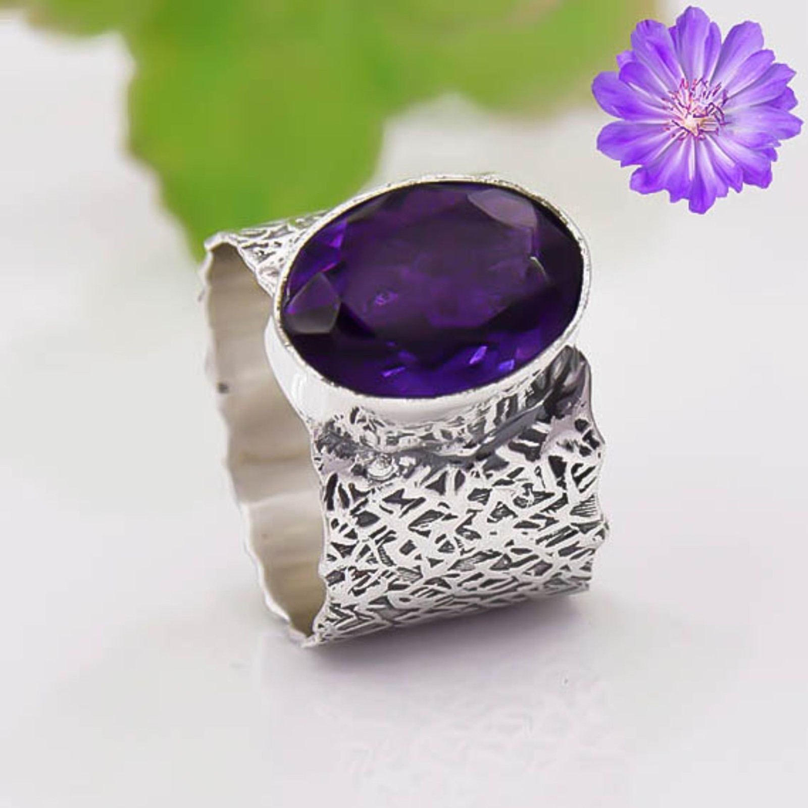 African Amethyst Gemstone Handmade 925 Sterling Silver Ethnic Jewelry Ring