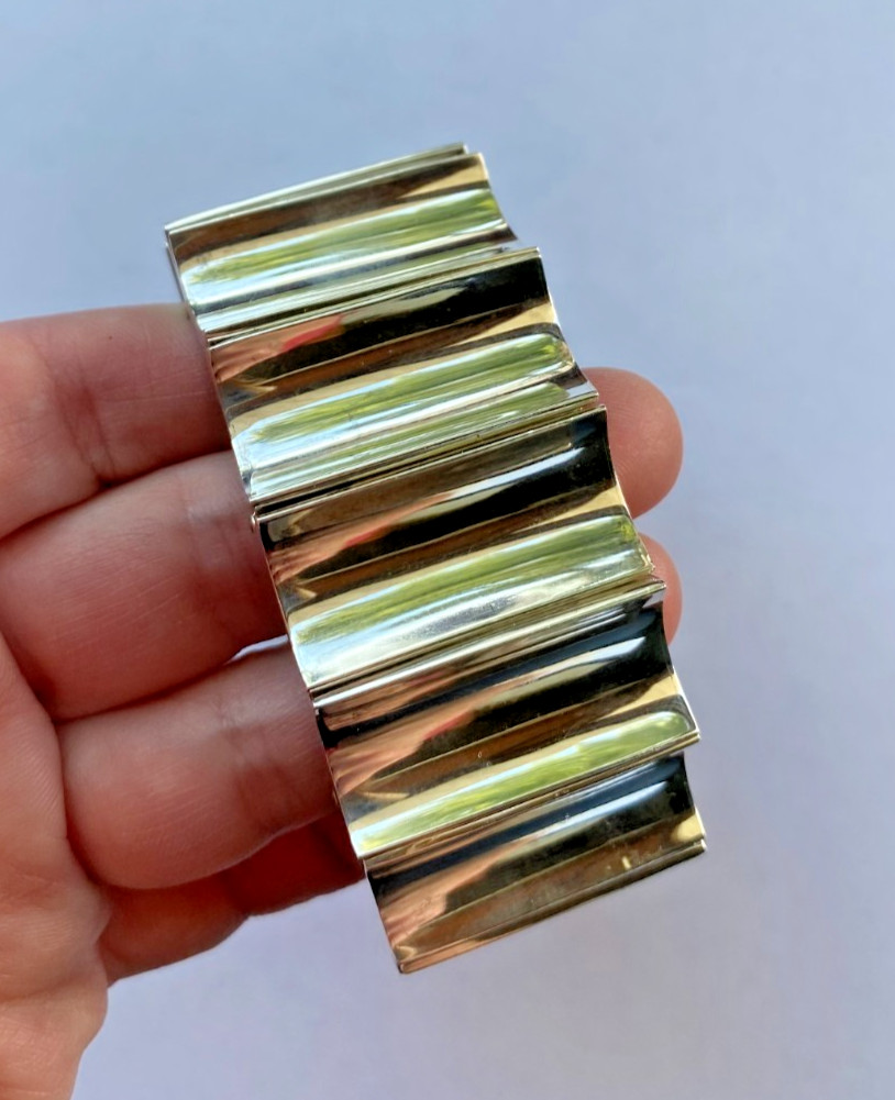Signed Mexico 925 Heavy Sterling Silver Modern Wide Link Bracelet 173 Grams