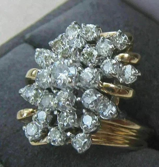 2.50Ct Round Cut Lab Created Cluster Engagement Ring 14K Yellow Gold Plated
