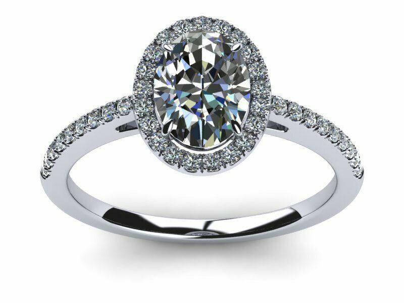 2.6ct Oval Cut Moissanite Accent Halo Solitaire Ring 14k White Gold Plated