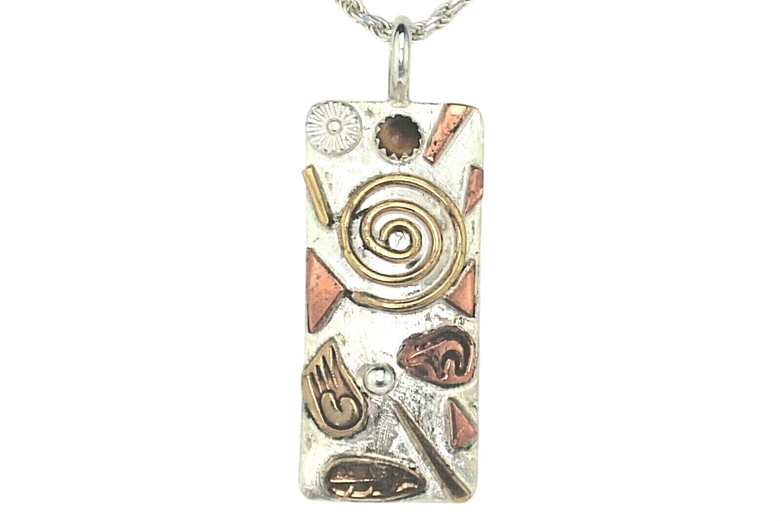 Sterling Silver 925 Abstract Pendant Necklace 20-Inch Rope Chain Stamped Donna P