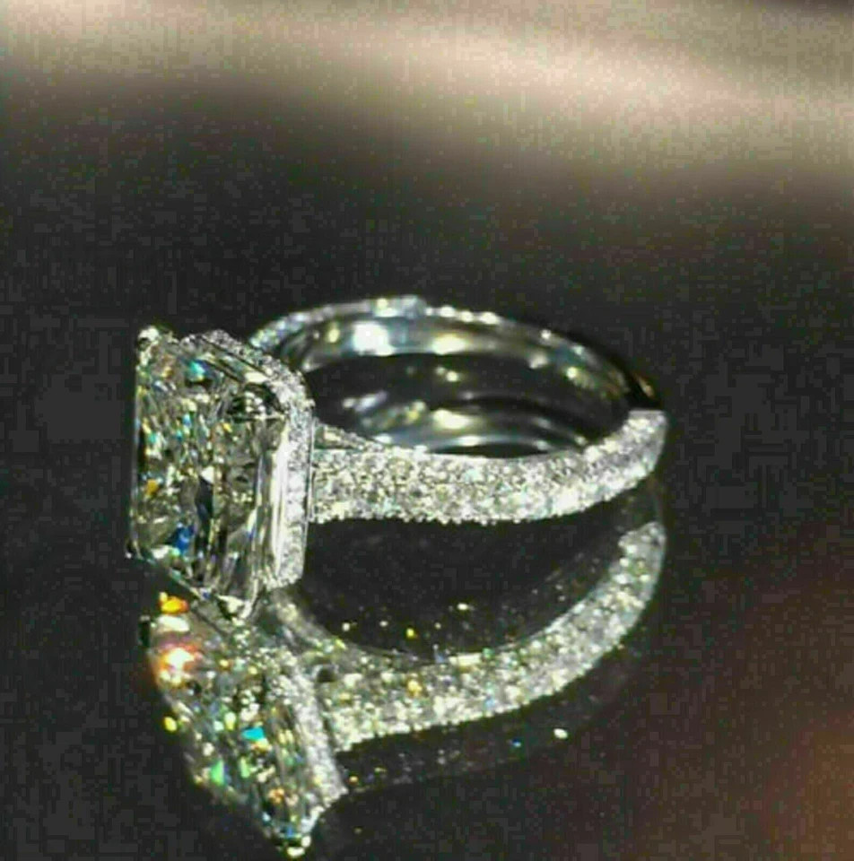 4Ct Radiant Lab Created Diamond Women’s Engagement Ring 14K White Gold Plated