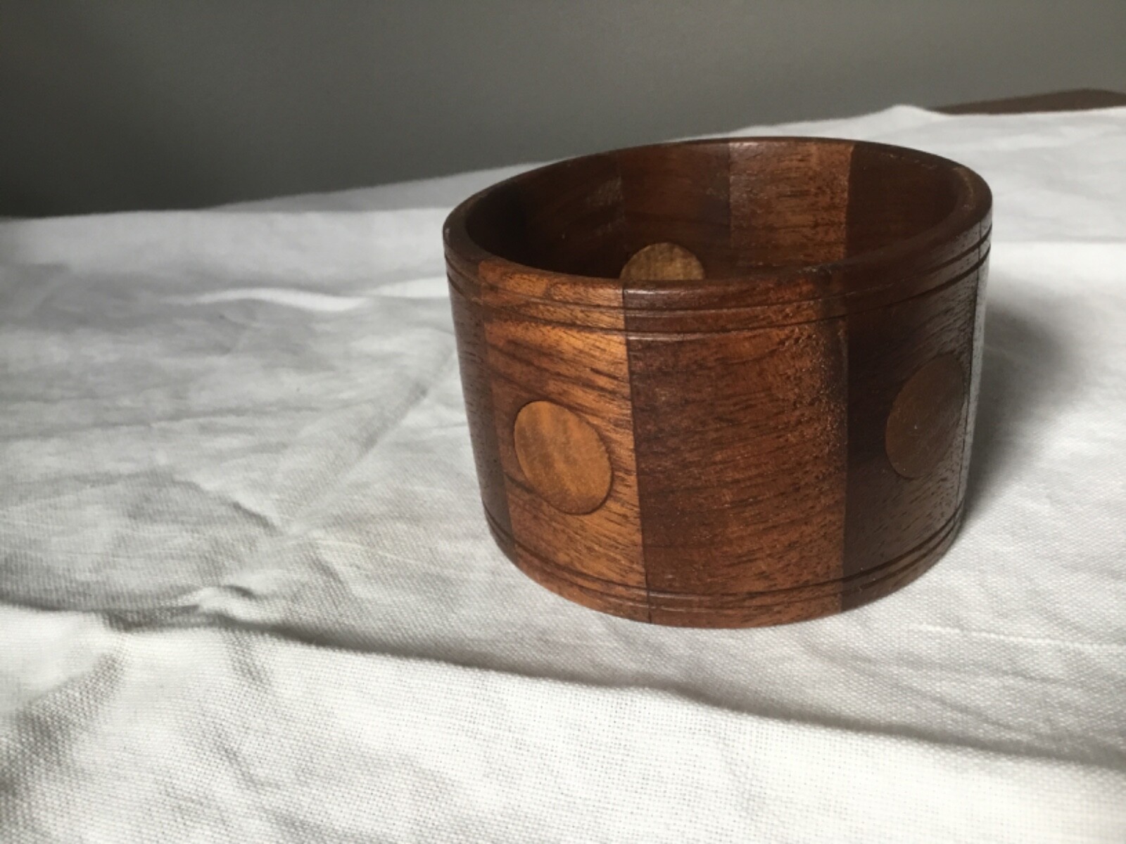 Vtg HANDMADE WOODEN BRACELET Inlaid 1 7/8 “ WALNUT Boho Hippie Chunky