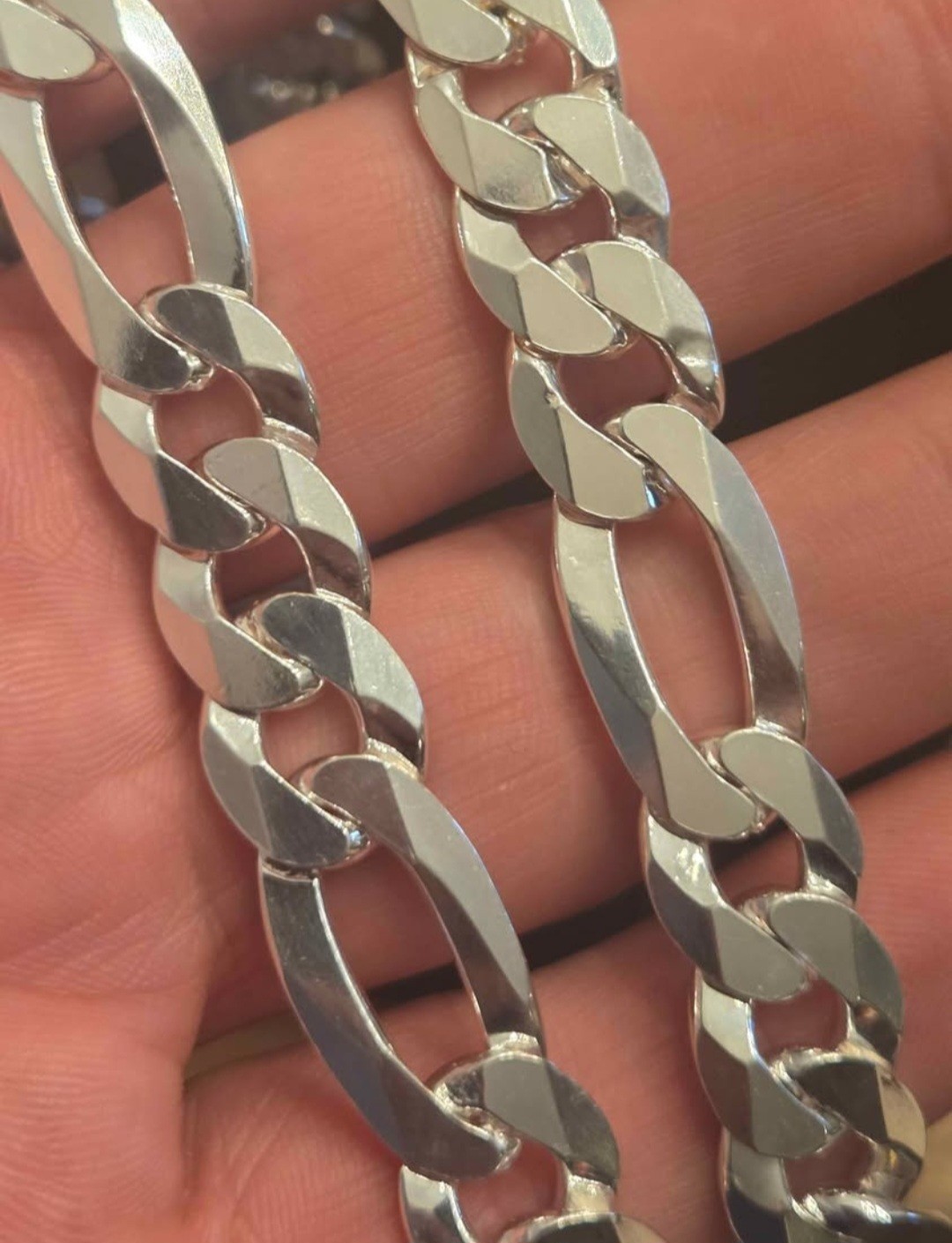22″ 12.8mm Silver Figaro Chain Necklace- Solid 925 Sterling Silver 96g