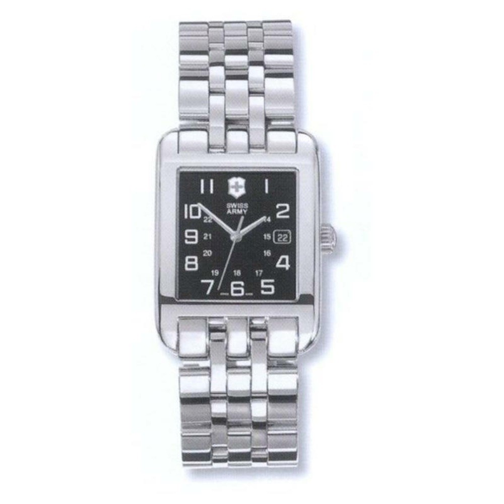 Victorinox Swiss Army Alliance Watch Men Silver Tone Tank Date New Battery 6.75″